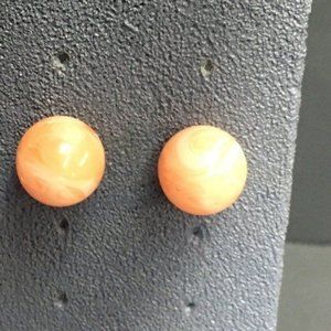 Ball Stud Pierced Earrings Peach Orange Marbled Swirl Classic Retro BoHo